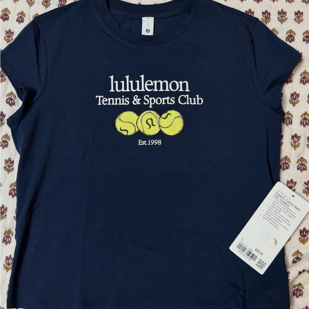 lululemon athletica Navy Tee with Yellow Tennis Graphic
